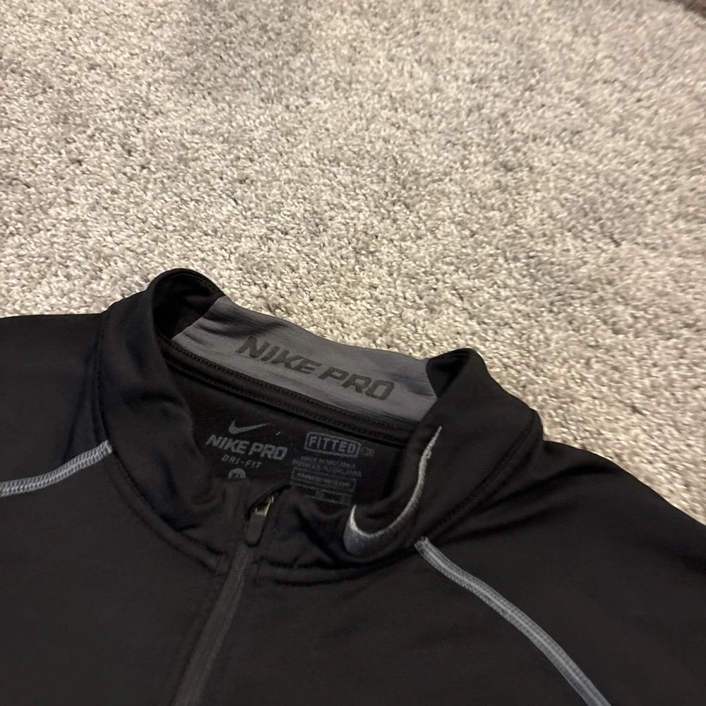 Nike Pro Shirt Mens XL 1/4 Zip Long Sleeve Black Fitted Dri Fit Pullover Black